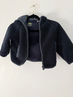 Zara 4T blue fleece full zip sweater hood